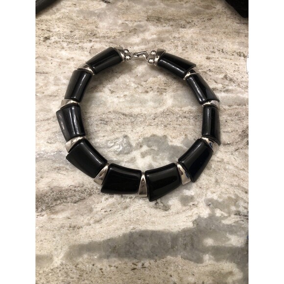 Vtg Napier Necklace Black Silver Statement - Picture 1 of 11